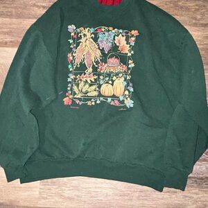 Vintage Jerzees Green Sweater with Autumn Design